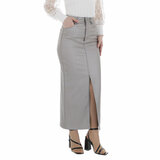 Trendy licht grijze maxi leatherlook rok_