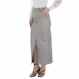 Trendy licht grijze maxi leatherlook rok_