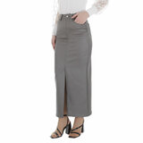 Trendy grijze maxi leatherlook rok_