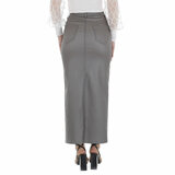 Trendy grijze maxi leatherlook rok_