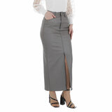 Trendy grijze maxi leatherlook rok_