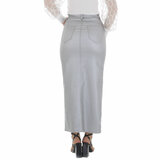 Jupe maxi en cuir gris-argent tendance_