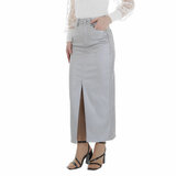 Trendy zilver grijze maxi leatherlook rok_