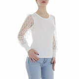 Witte blouse met doorschijnende armen_