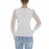 Witte blouse met doorschijnende armen_