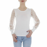 Witte blouse met doorschijnende armen_