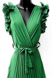 Elegante groene plisse maxi jurk._