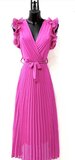 Elegante magenta rode plisse maxi jurk._