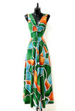 Zomerse groene-blauwe-oranje armloze maxi jurk_