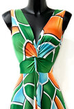 Zomerse groene-blauwe-oranje armloze maxi jurk_