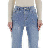 Blauwe jeans met fisch scale effect_