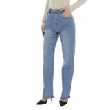 Blauwe jeans met fisch scale effect_