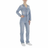 Trendy licht blauwe jeans jumpsuit_