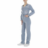 Trendy licht blauwe jeans jumpsuit_