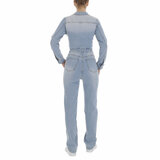 Trendy licht blauwe jeans jumpsuit_