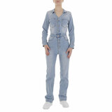 Trendy licht blauwe jeans jumpsuit_