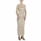 Gouden armloze leatherlook maxi jurk_