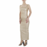 Gouden armloze leatherlook maxi jurk_