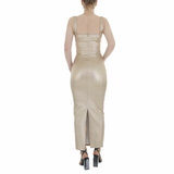 Gouden armloze leatherlook maxi jurk_