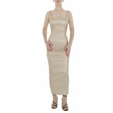 Gouden armloze leatherlook maxi jurk_