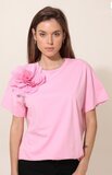 T-shirt en coton rose avec relief 3D_