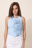 T-shirt sans manches en coton bleu avec relief 3D_