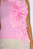 T-shirt sans manches en coton rose avec relief 3D_