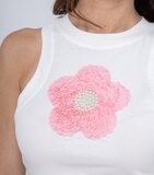 T-shirt sans manches en coton blanc avec fleur rose en 3 D_