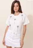 T-shirt blanc en coton avec fleurs en relief 3D _