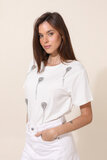 T-shirt blanc en coton avec fleurs en relief 3D _