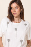 T-shirt blanc en coton avec fleurs en relief 3D _