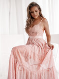 Elegante rose maxi jurk in kant_