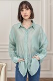 Trendy licht groene doorschijnende hemdblouse_