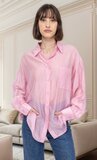 Trendy rose doorschijnende hemdblouse_