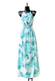 Robe licou maxi  bleu clair à imprimé tendance_