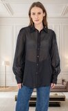 Trendy zwarte doorschijnende hemdblouse met sterren deco_