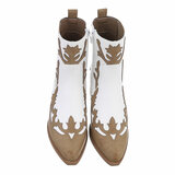 Bottes western-biker kaki et blanches Bana_