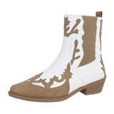 Bottes western-biker kaki et blanches Bana_