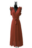 Elegante terracotta plisse maxi jurk.TEMPORARY SOLD OUT_