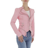 Veste courte en cuir rose à la mode_