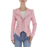 Veste courte en cuir rose à la mode_