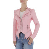 Veste courte en cuir rose à la mode_