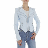 Fashion korte licht blauwe leatherlook jacket_