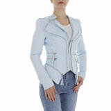 Fashion korte licht blauwe leatherlook jacket_