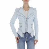 Fashion korte licht blauwe leatherlook jacket_