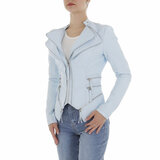 Fashion korte licht blauwe leatherlook jacket_