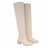 Beige textiel overknee laars Lala_