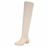 Beige textiel overknee laars Lala_