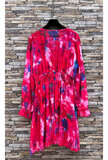 Mooie korte fuchsia blauwe jurk met print _