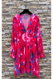 Mooie korte fuchsia blauwe jurk met print _